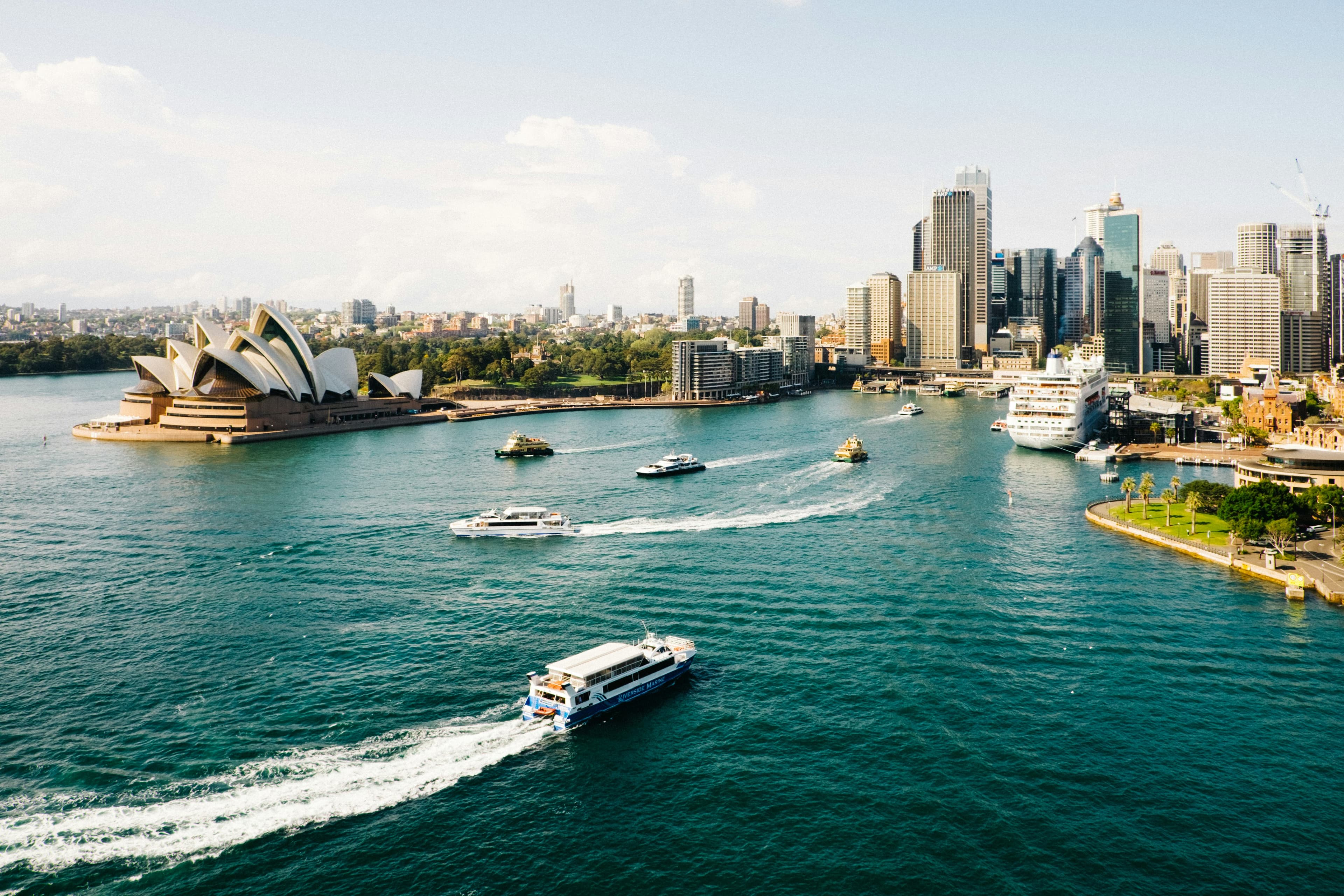 Sydney Opera House by the harbour on a sunny day